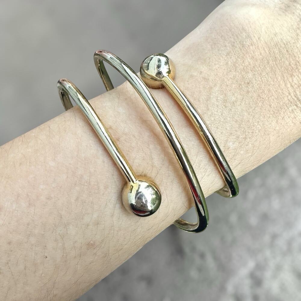 Vintage Modernist Sculptural Orb Cuff Bracelet Silver Minimalist Architectural
